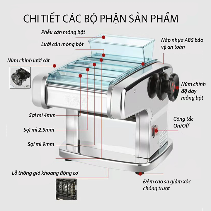 Máy cán mì 135W cán mỏng cắt mì chạy điện tăng cao năng suất