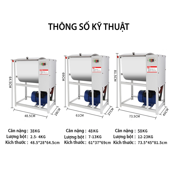 Máy trộn bột cửa ngang, máy nhào trộn thực phẩm công suất cao 2200W 12kg bột/mẻ