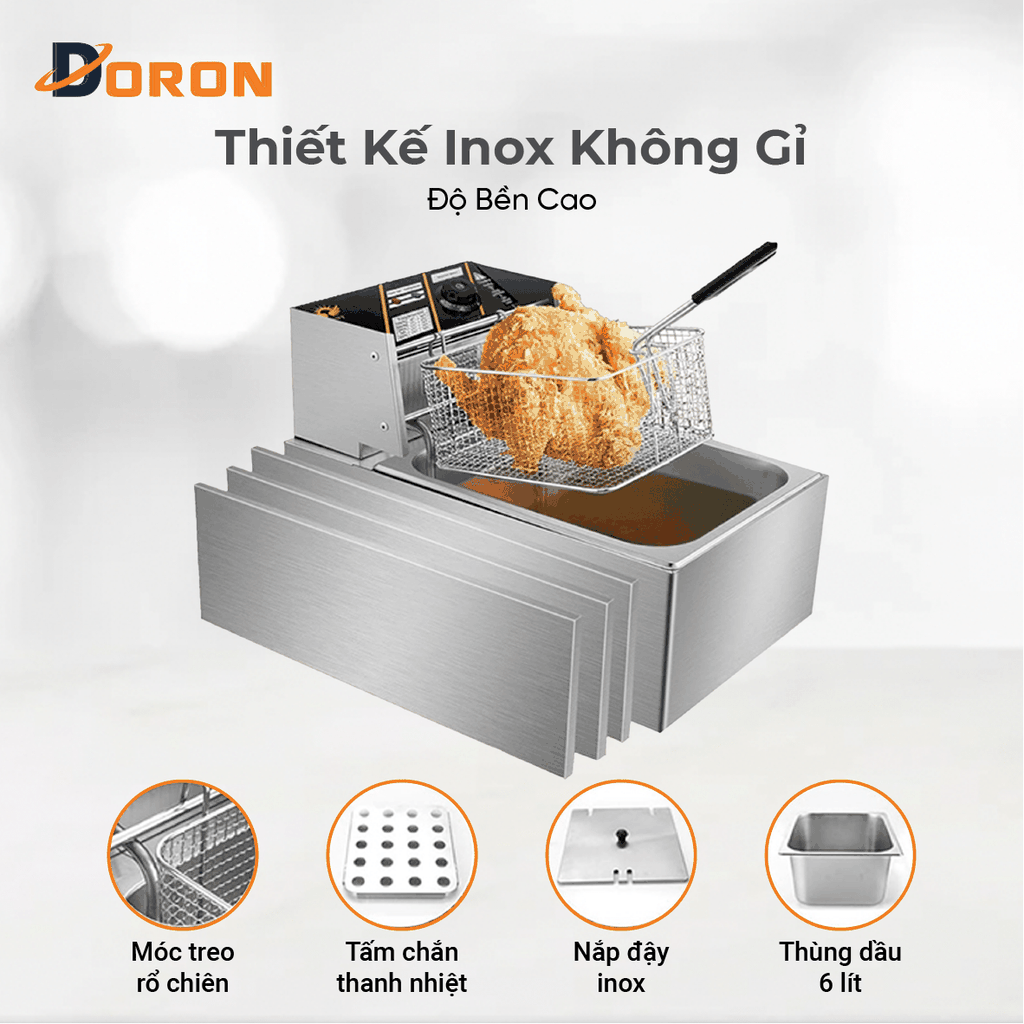 Bếp chiên nhúng điện 6L đơn DORON 2500W nhiệt độ cao, sôi cực nhanh