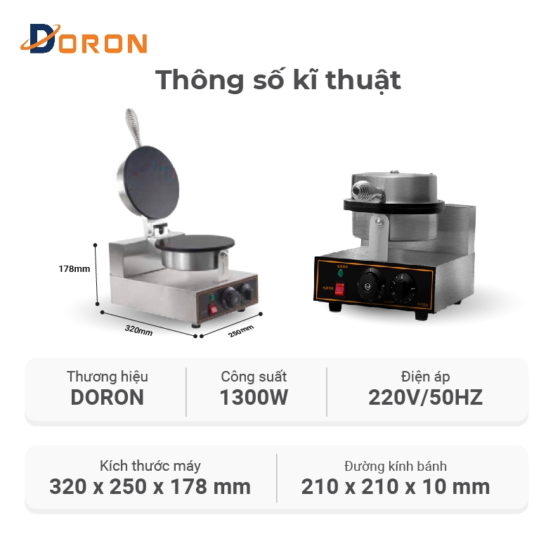 Máy làm bánh tráng công nghiệp DORON 2 mặt trơn, làm bánh quế cuộn công nghiệp
