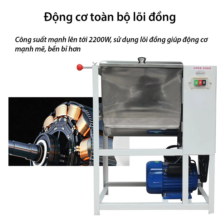 Máy trộn bột cửa ngang, máy nhào trộn thực phẩm công suất cao 2200W 12kg bột/mẻ