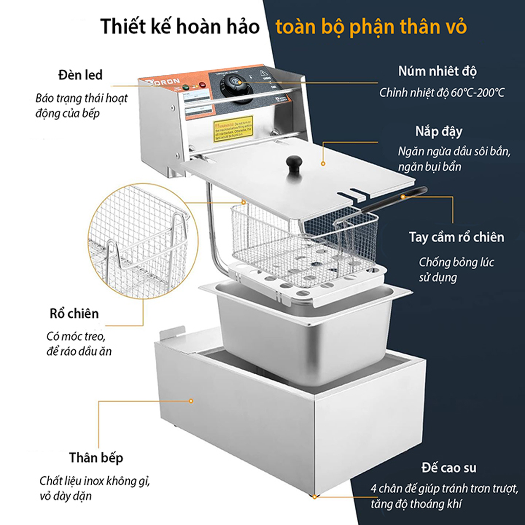 Bếp chiên nhúng điện DORON 2500W nhiệt độ cao, sôi cực nhanh