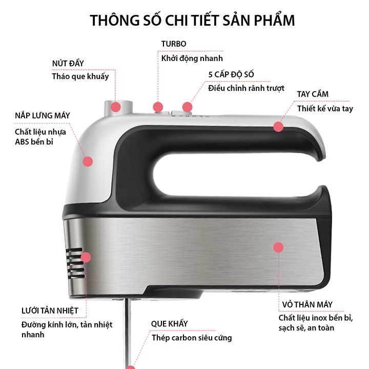 Máy đánh trứng, trộn bột SOKANY 800W kiểu dáng sang trọng, hoạt động êm ái