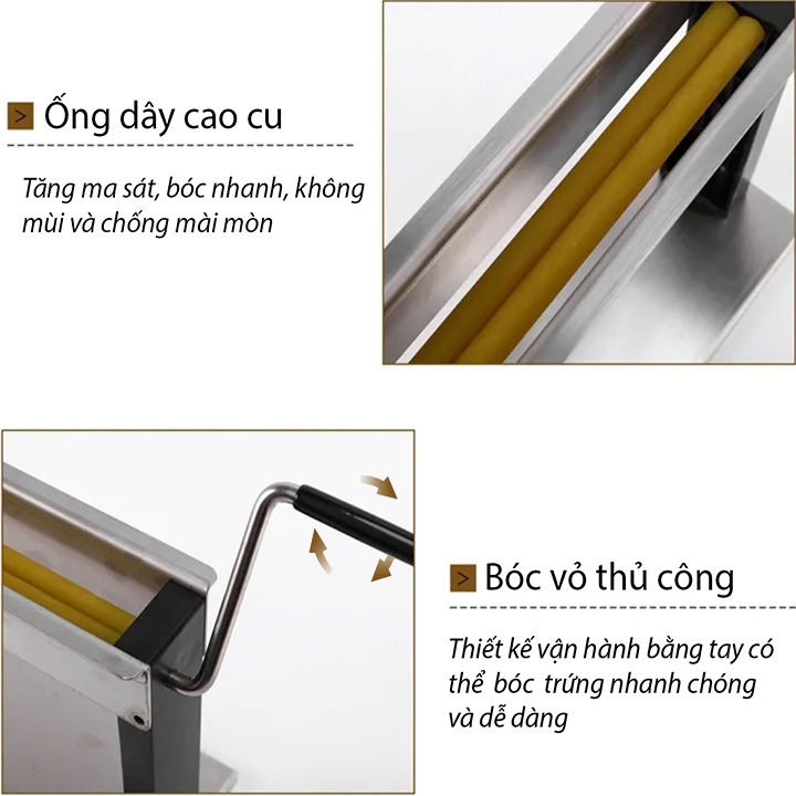 Máy bóc vỏ trứng cút quay tay năng suất 15kg/1h
