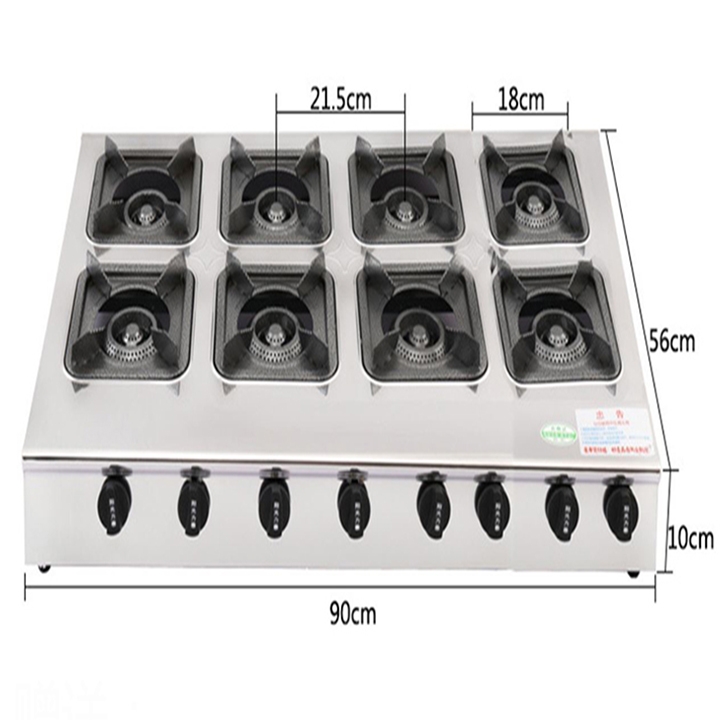 Bếp gas nấu cơm niêu, bếp gas mỳ cay 8 đầu đốt chất liệu inox, vệ sinh dễ dàng