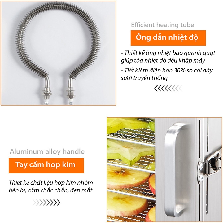 Máy sấy hoa quả, thực phẩm đa năng 18 khay inox sấy 360 độ