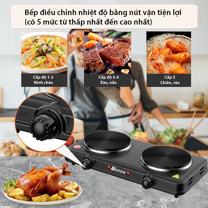 Bếp điện mini đa năng DORON 3000W 5 mức điều chỉnh nhiệt, nóng nhanh giữ nhiệt lâu