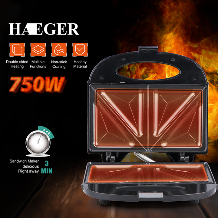Máy nướng bánh mì sandwich HAEGER RAF 750W làm bánh hotdog waffle