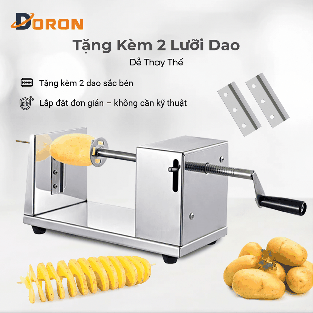 Máy cắt lốc xoáy khoai tây DORON inox không rỉ, sạch sẽ, tiện lợi