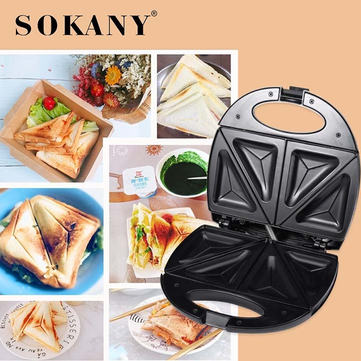 Máy ép nướng bánh mì sandwich SOKANY 750W gia nhiệt kép làm nóng nhanh
