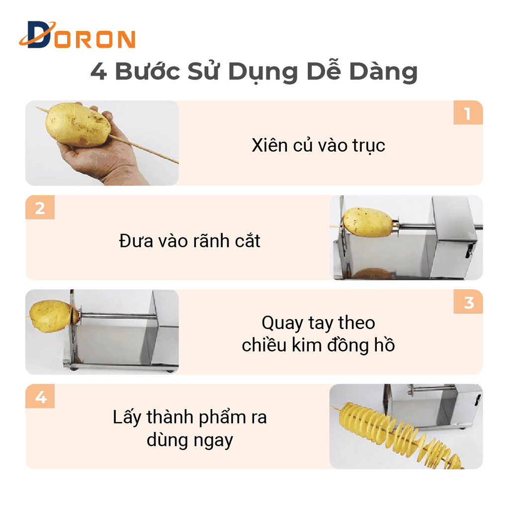 Máy cắt lốc xoáy khoai tây DORON inox không rỉ, sạch sẽ, tiện lợi