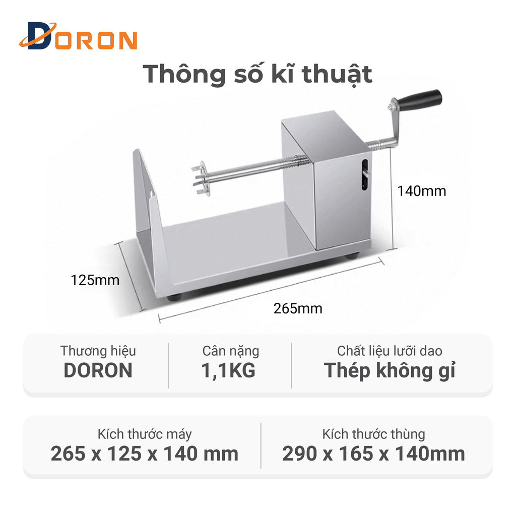 Máy cắt lốc xoáy khoai tây DORON inox không rỉ, sạch sẽ, tiện lợi