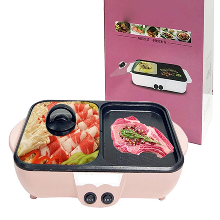 Bếp lẩu nướng điện 2 ngăn chống dính