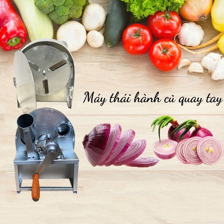 Máy thái hành tỏi, củ quả quay tay có nắp đậy tặng 3 lưỡi dao phụ