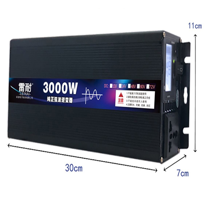 Bộ đổi nguồn kích điện 3000W Inverter sin chuẩn 12V lên 220V Đồng hồ hiển thị thông số