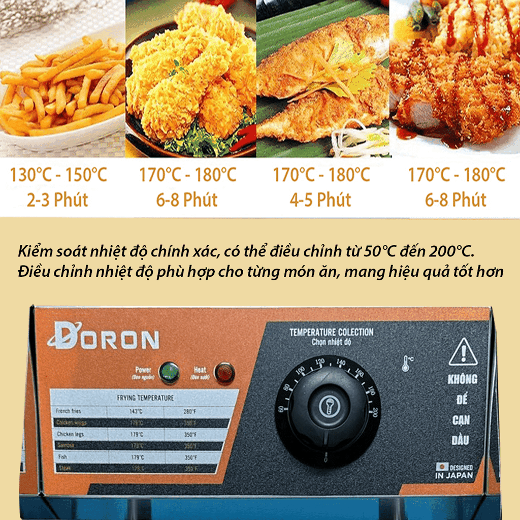 Bếp chiên nhúng điện 6L đơn DORON 2500W nhiệt độ cao, sôi cực nhanh
