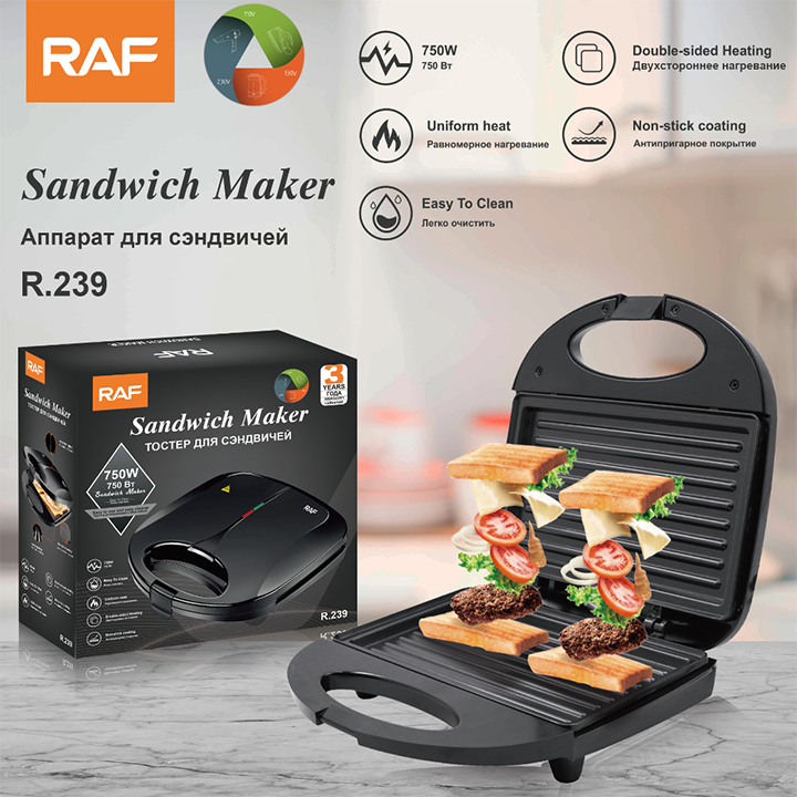 Máy kẹp nướng bánh mì HAEGER RAF 750W gia nhiệt kép, chống dính telfon siêu bền