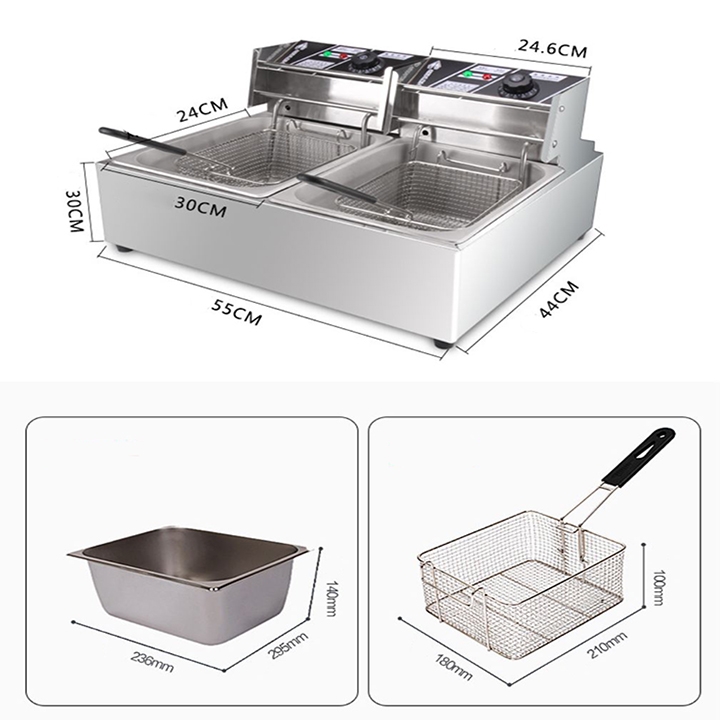 Bếp chiên nhúng điện 12L/2 ngăn điều chỉnh độc lập công suất 2500W/1 hộc
