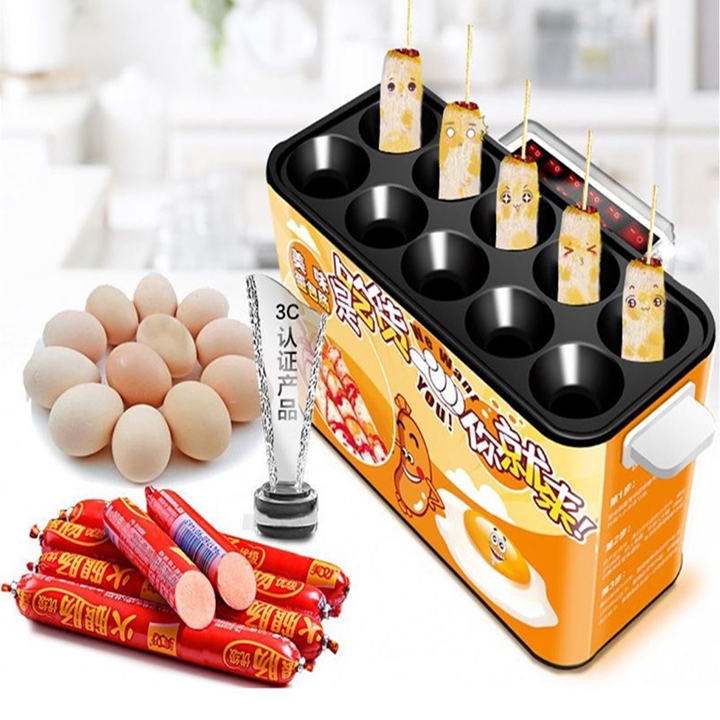 Máy làm trứng xúc xích 1400W 10 ống công nghiệp năng suất cao, làm nóng nhanh