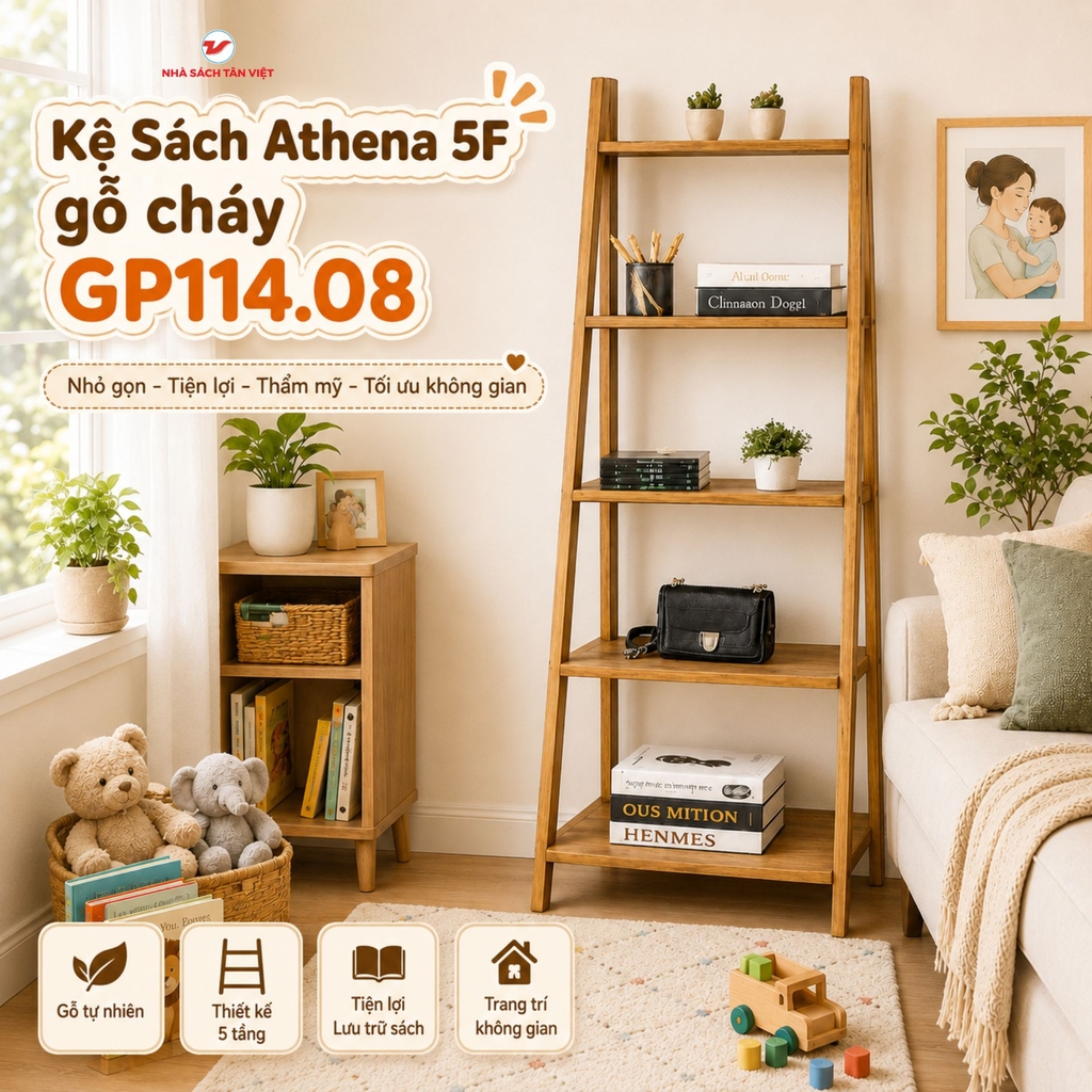 Kệ Sách Athena 5F Gỗ Cháy GP114.08 – Kệ Sách Đa Năng Phong Cách Bắc Âu