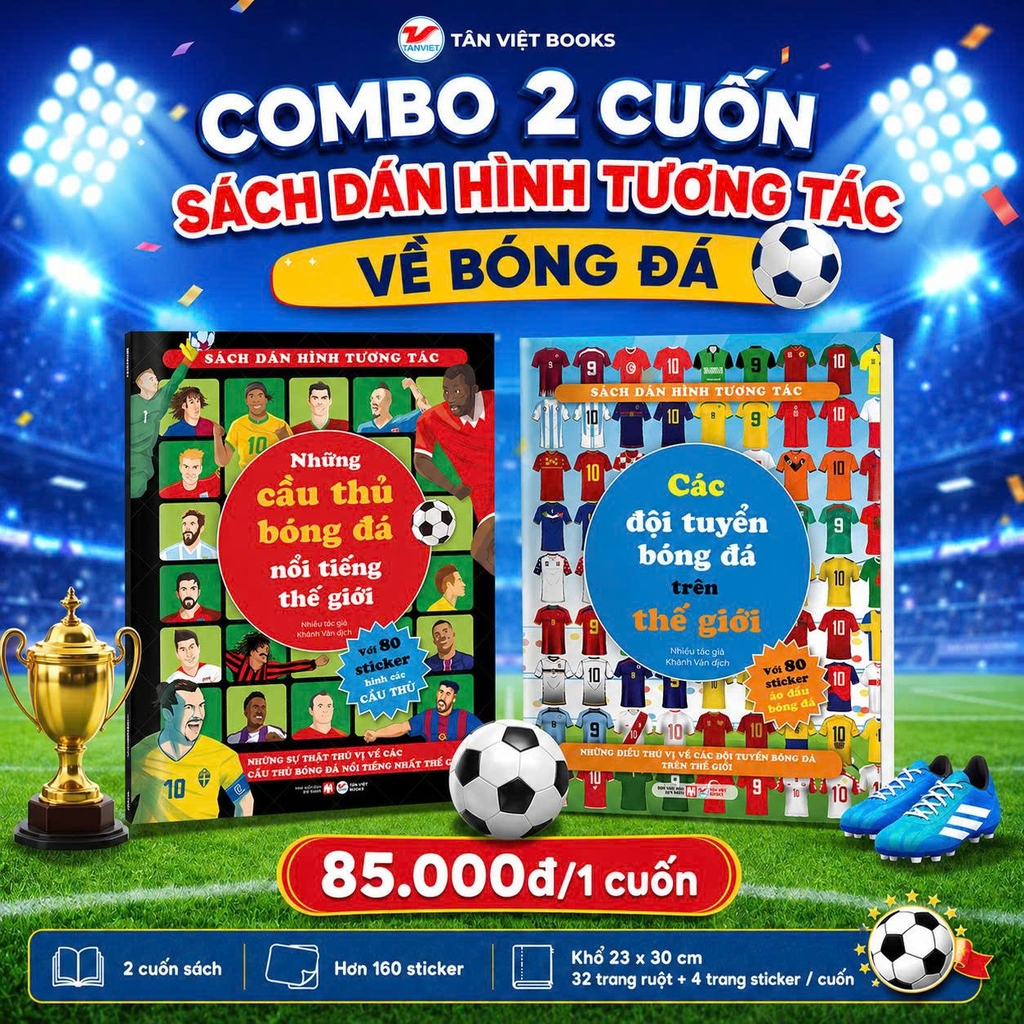 Combo 2 cuốn: Sách Dán Hình Tương Tác Về Bóng Đá - Sách HOT Mùa World Cup 2026