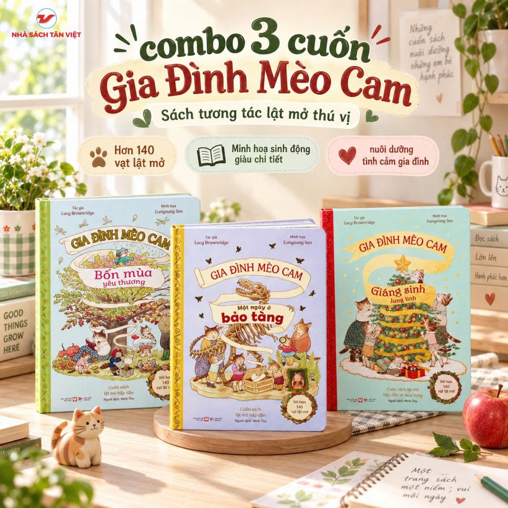 Combo 3 cuốn Gia đình Mèo Cam - Tái bản 2026 - Sách lật mở tương tác