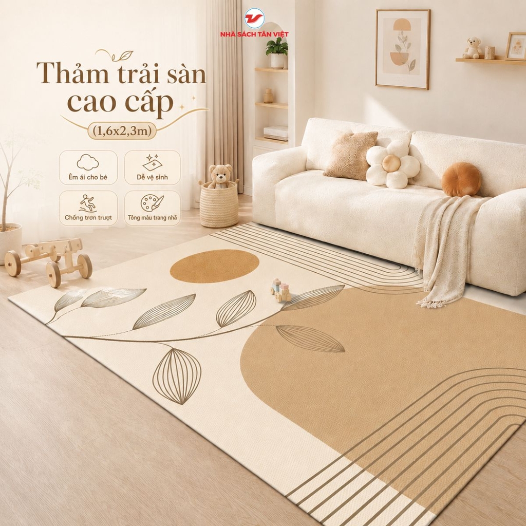 Thảm Trải Sàn Bắc Âu 5D Cao Cấp 1.6x2.3m | Êm Ái, Chống Trơn, Hiện Đại