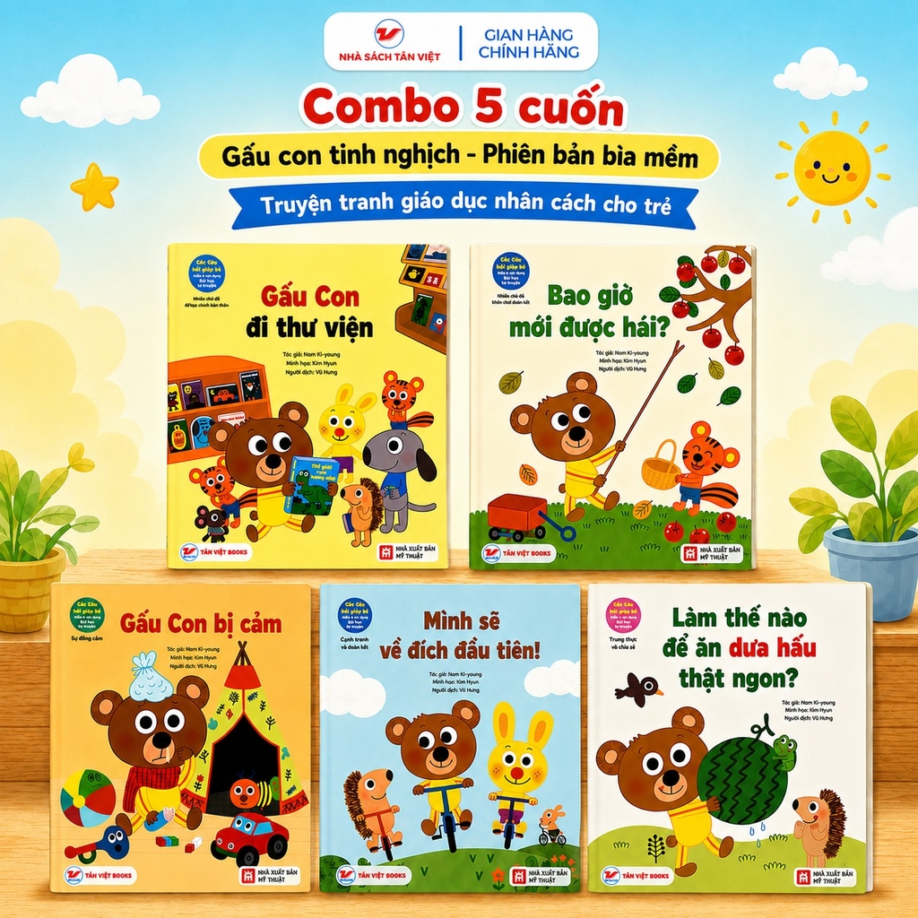 Combo 5 cuốn: Gấu con tinh nghịch - Phiên bản bìa mềm - Truyện tranh giáo dục nhân cách cho trẻ