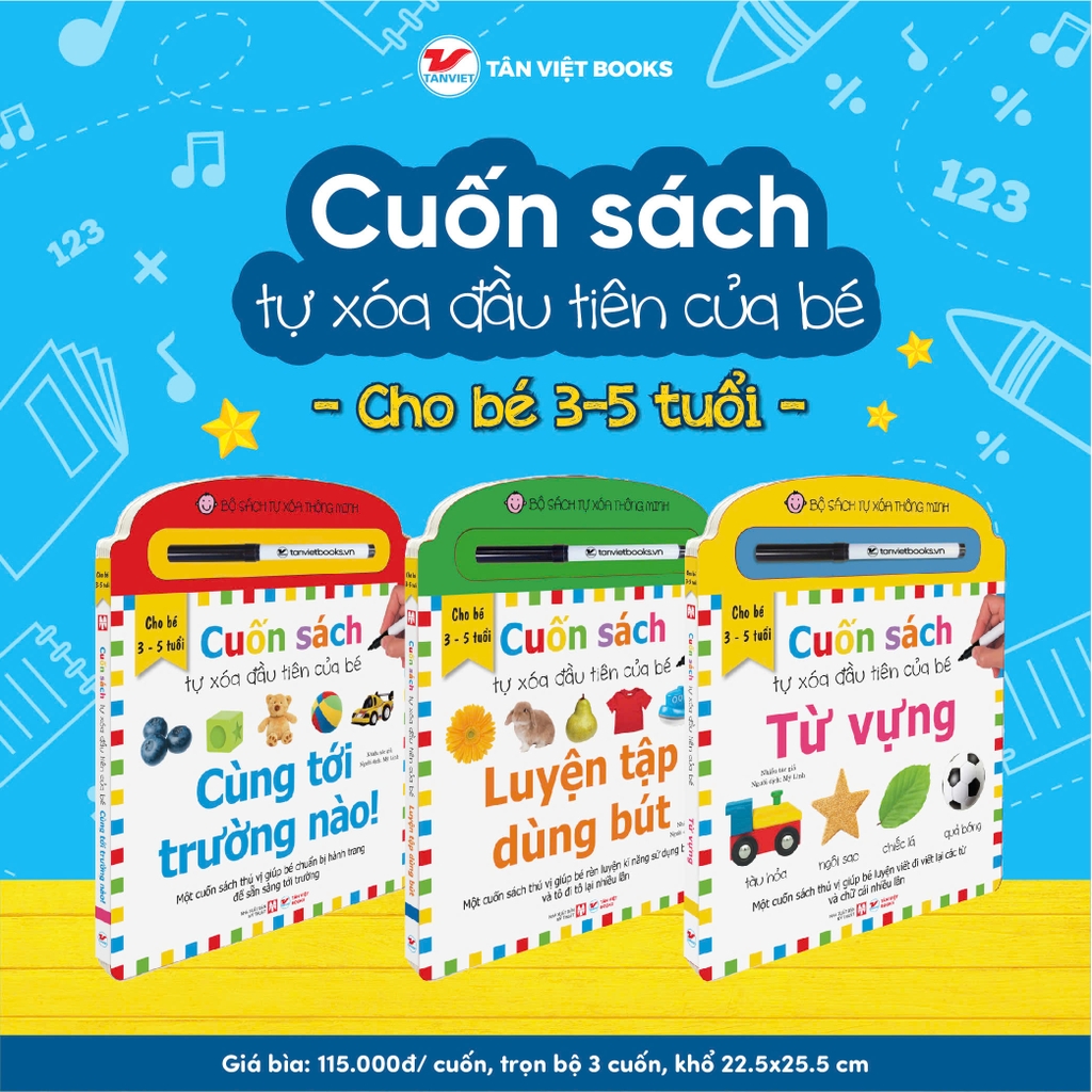 Combo 3 Cuốn sách tự xóa đầu tiên của bé - dành cho bé 3-5 tuổi