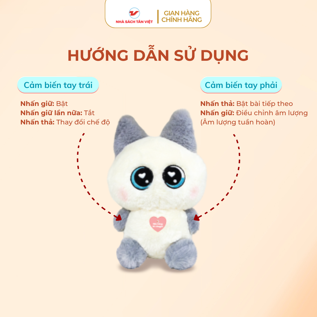 Mèo Bông Kể Chuyện Mắt Xanh Đen - Phiên Bản Tinh Gọn - 2 Nút Bấm - Size 25cm