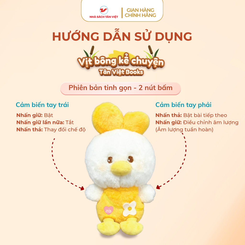 Vịt Bông Vàng Kể Chuyện - Phiên Bản Tinh Gọn - 2 Nút Bấm - Size 25cm
