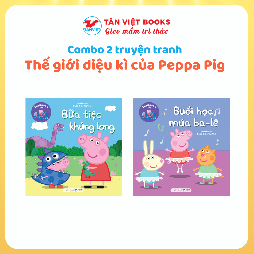 Combo 2 cuốn: Thế giới diệu kì của Peppa Pig – Truyện tranh (Buổi học múa bale + Bữa tiệc Khủng Long)
