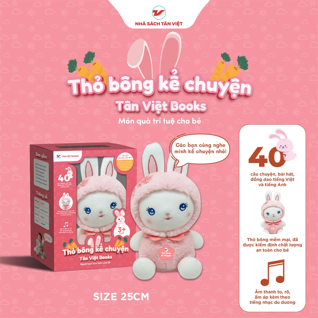 Thỏ bông kể chuyện mắt xanh - Size 25cm - Món quà trí tuệ cho bé