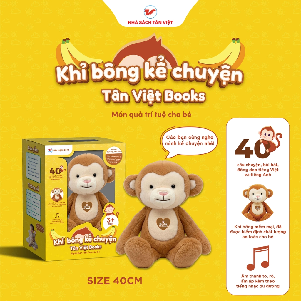 Khỉ bông kể chuyện - Size 40cm - Món quà trí tuệ cho bé