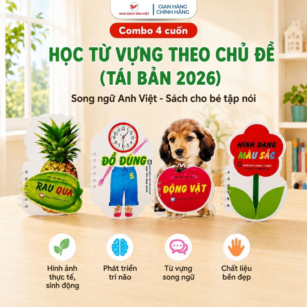Combo 4 cuốn: Học Từ Theo Chủ Đề - Tái Bản 2026 - Song Ngữ Anh Việt - Sách cho bé tập nói