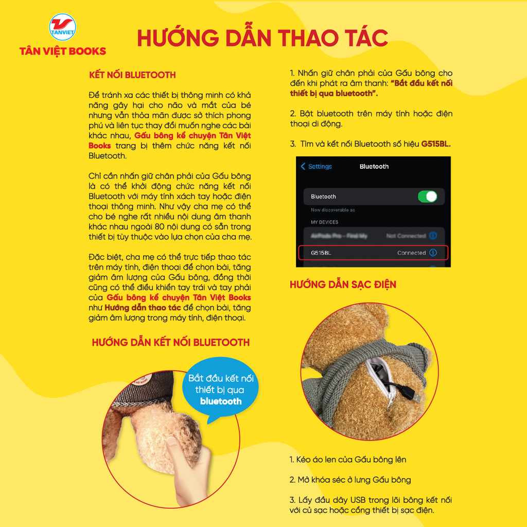 Gấu Bông Kể Chuyện Tân Việt Books - Màu Xám