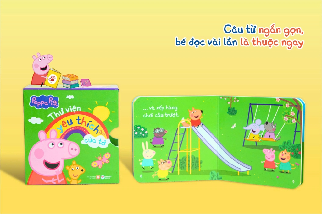 Combo 4 hộp sách Peppa Pig - Thư viện mini cho bé từ 2 tuổi - Giúp bé nhanh biết nói, biết đọc