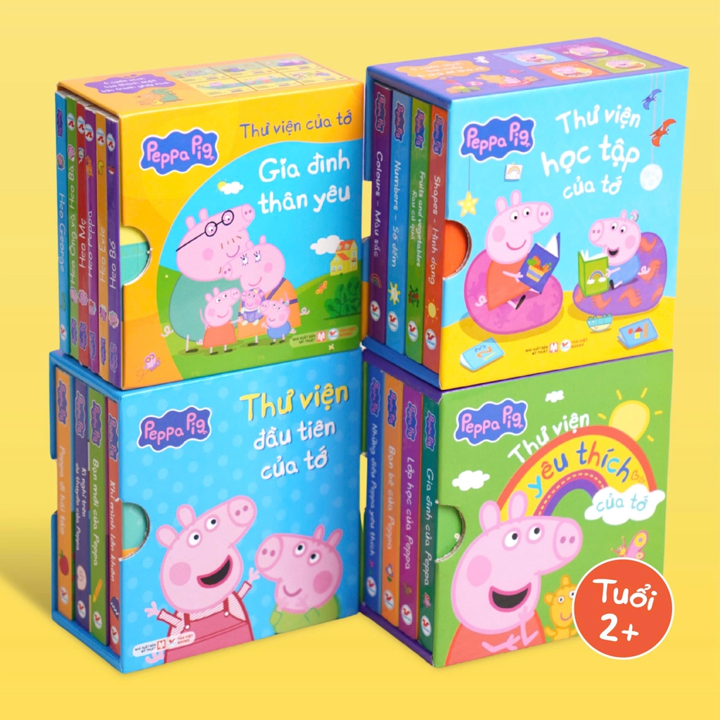 Combo 4 hộp sách Peppa Pig - Thư viện mini cho bé từ 2 tuổi - Giúp bé nhanh biết nói, biết đọc