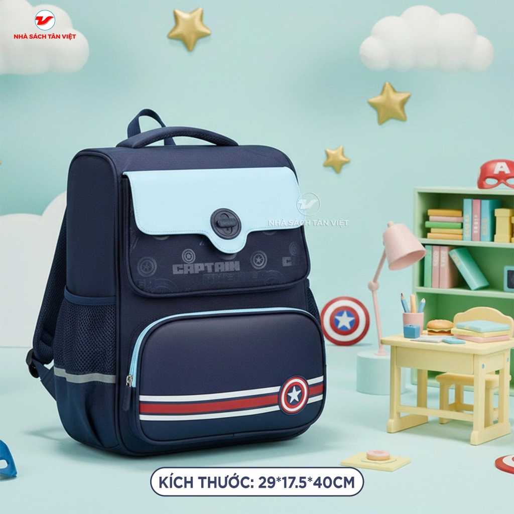 Balo Disney Cao Cấp - Marvel Captain America - Chống Gù Lưng, Siêu Nhẹ Cho Học Sinh Tiểu Học - B26083-A3