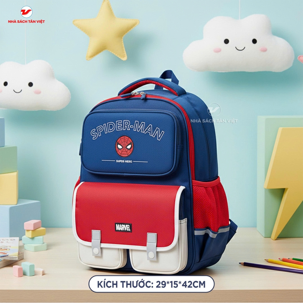 Balo Disney Cao Cấp - Marvel Spider Man - Chống Gù Lưng, Siêu Nhẹ Cho Học Sinh Tiểu Học - B26221-A1
