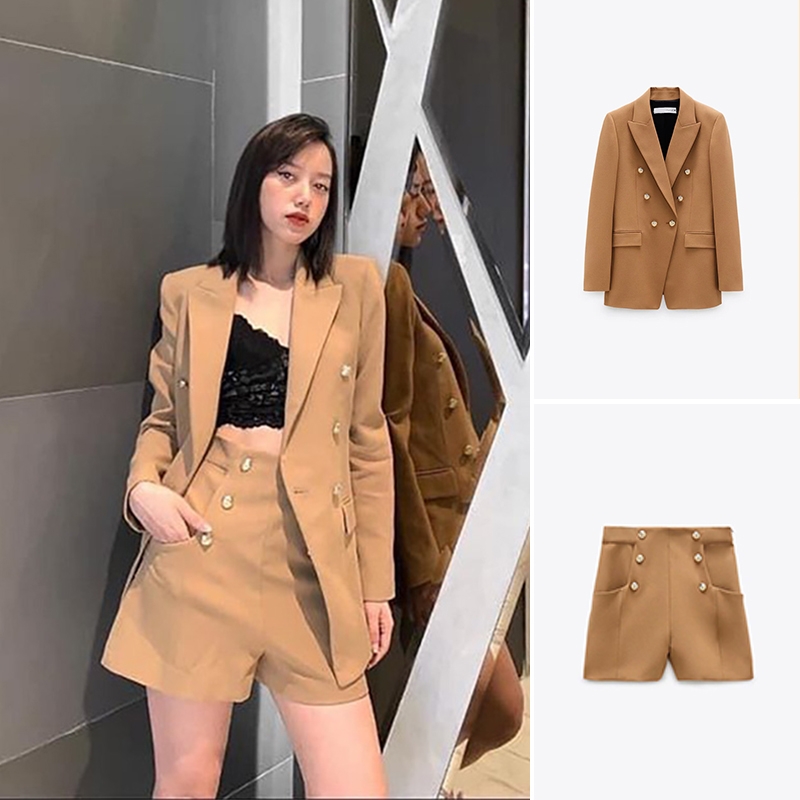 BỘ ÁO BLAZER VÀ QUẦN SHORT ZARA NỮ MÀU NÂU - 2821/703