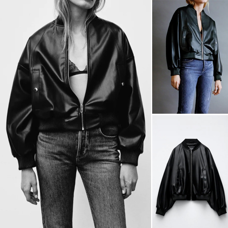 Áo Khoác Bomber Zara Nữ Da Màu Đen - 3046/311