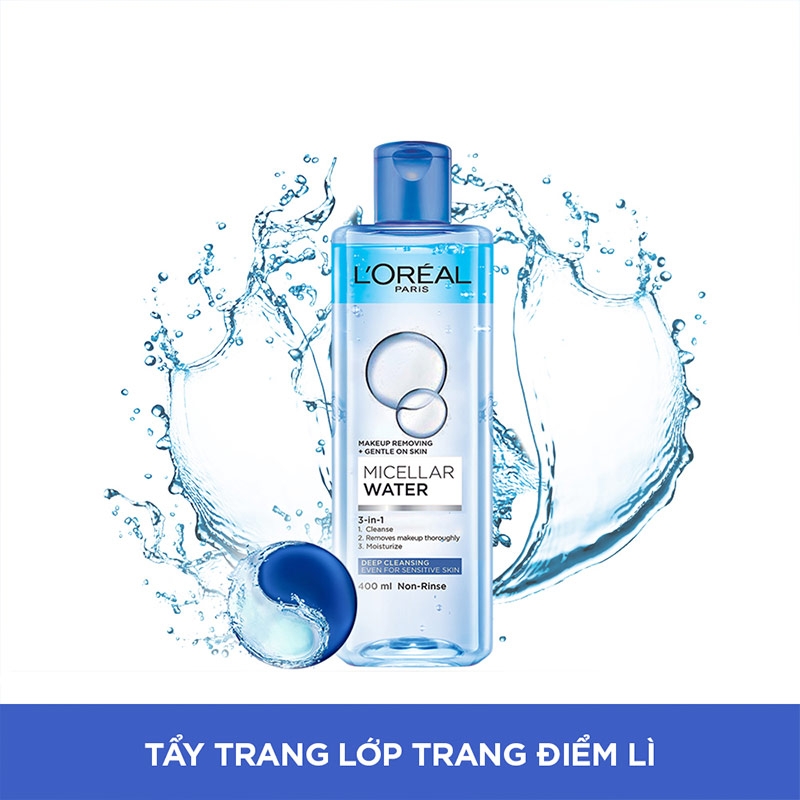 Nước Tẩy Trang L'Oreal Làm Sạch Sâu Trang Điểm 400ml Micellar Water 3-in-1 Deep Cleansing Even For Sensitive Skin