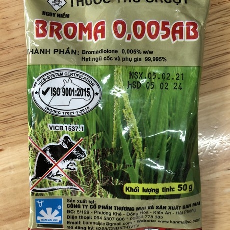 Combo 5 gói Thuốc diệt chuột Broma 0,005 AB hiệu quả cao (gói 50g)