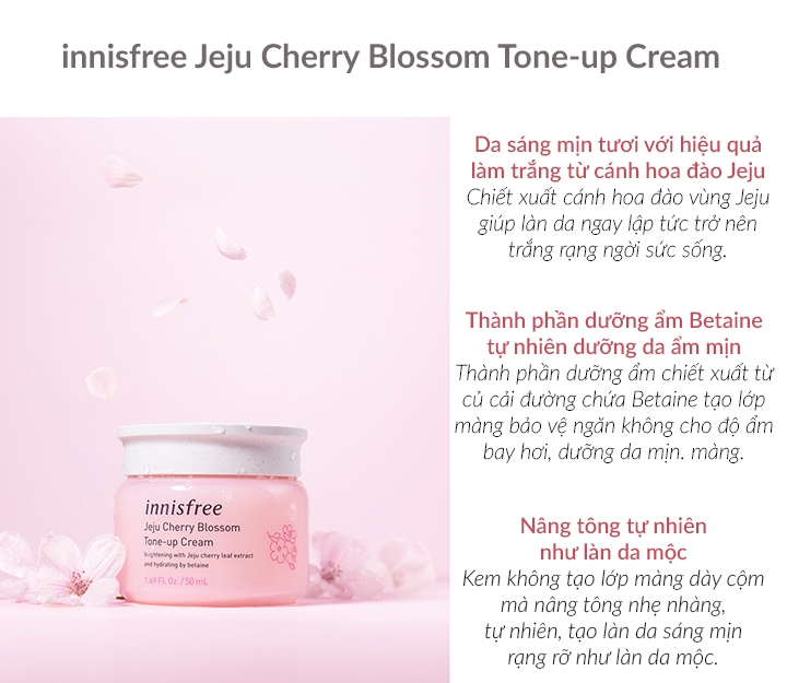 Kem Dưỡng Trắng Da Innisfree Jeju Cherry Blossom Tone Up Cream