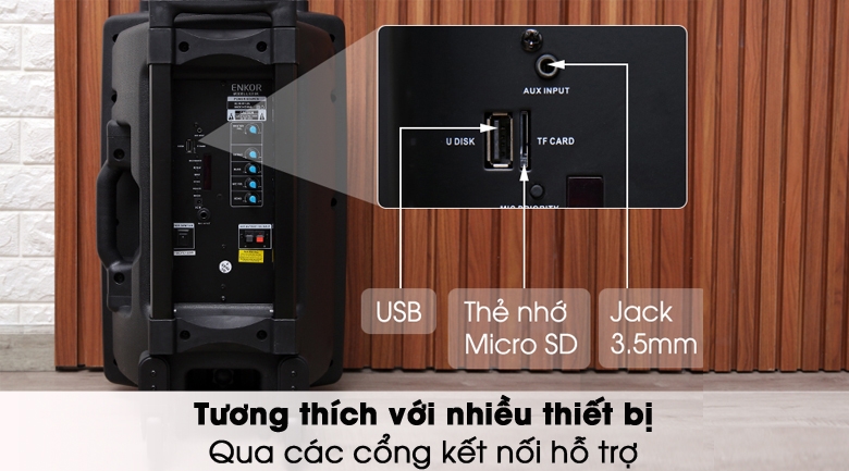 Loa Kéo Bluetooth Karaoke Enkor L1218K Đen 16W