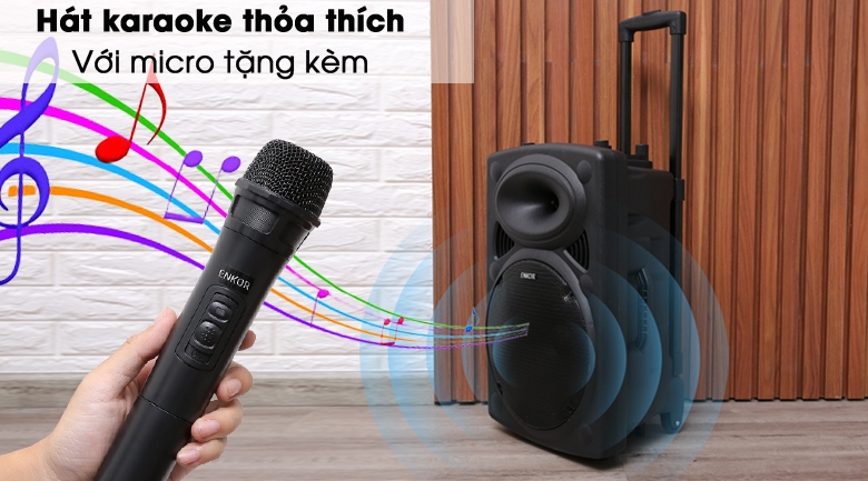 Loa Kéo Bluetooth Karaoke Enkor L1218K Đen 16W