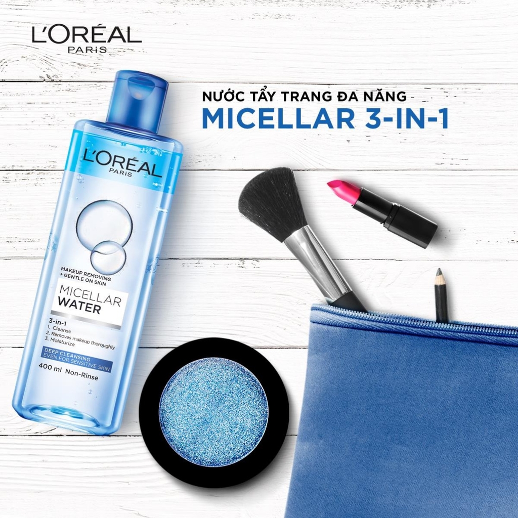 Nước Tẩy Trang L'Oreal Làm Sạch Sâu Trang Điểm 400ml Micellar Water 3-in-1 Deep Cleansing Even For Sensitive Skin