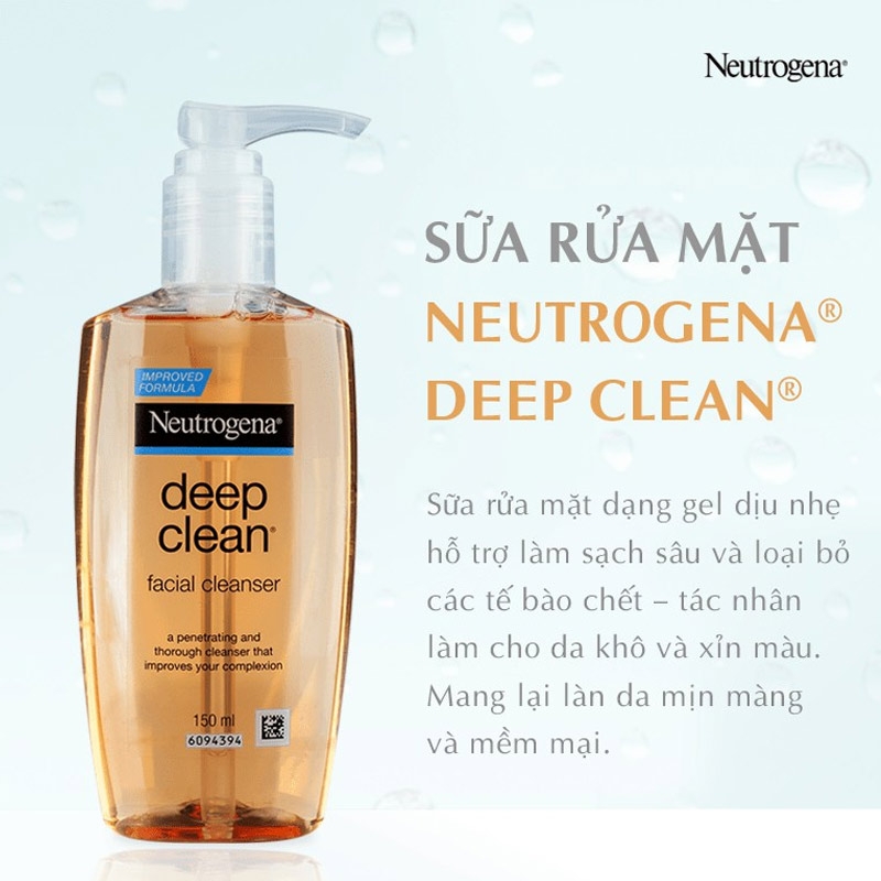 Sữa Rửa Mặt Neutrogena Làm Sạch Sâu Dạng Gel 150ml Facial Cleanser Deep Clean