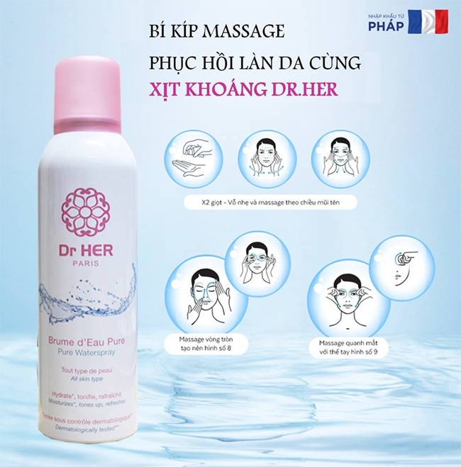 Xịt Khoáng Dr Her Paris Làm Dịu Da 150ml Pure Water Spray